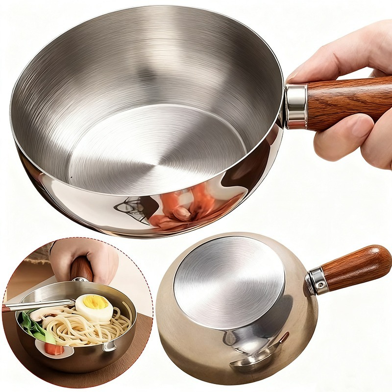 Commercial Kitchen Pots And Pans - Roestvrijstalen Saucepan Melkpan met Walnoot Houten