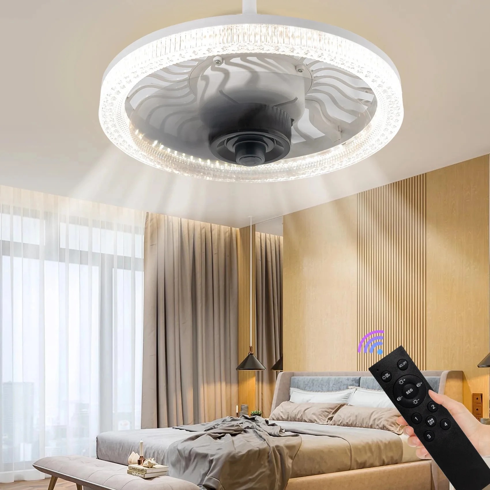 Commercial Kitchen Lights - Slimme LED-plafondventilatorlamp met afstandsbediening Dimbaar E27-basis