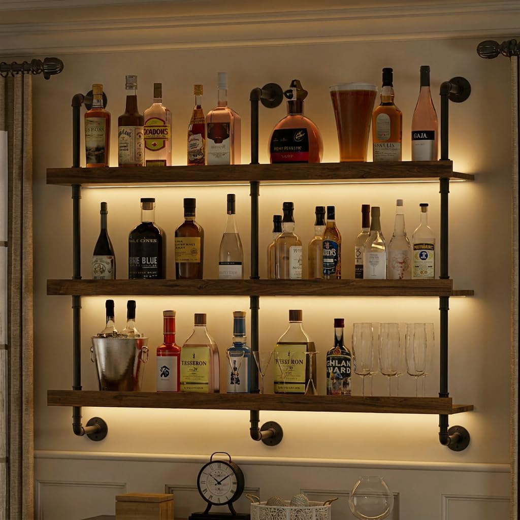 Commercial Kitchen Lights - Wandgemonteerd wijnrek met LED-verlichting, drie lagen