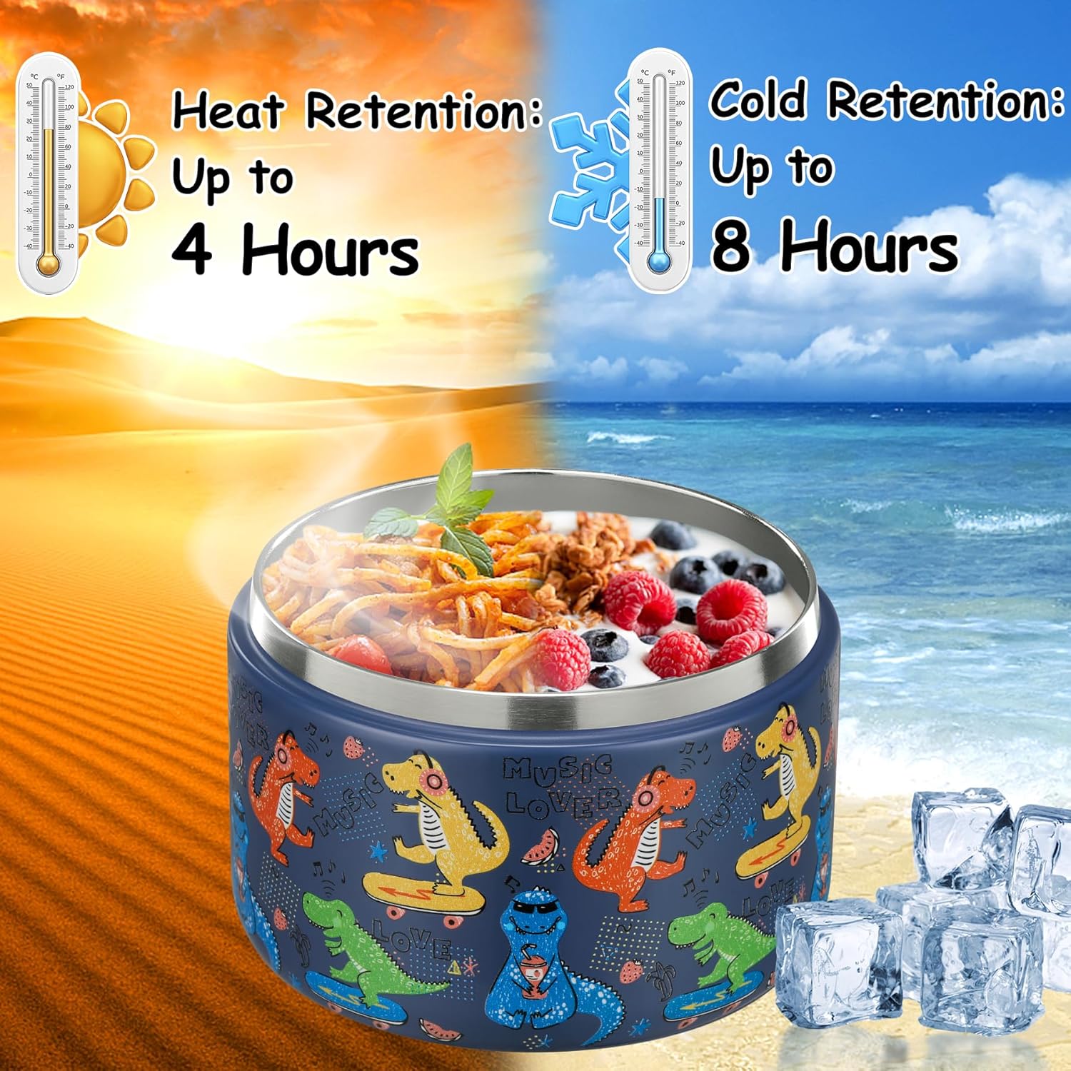 Food Warmer Display - 12oz Geïsoleerde Vacuüm Voedselbeker met Gespsluiting,