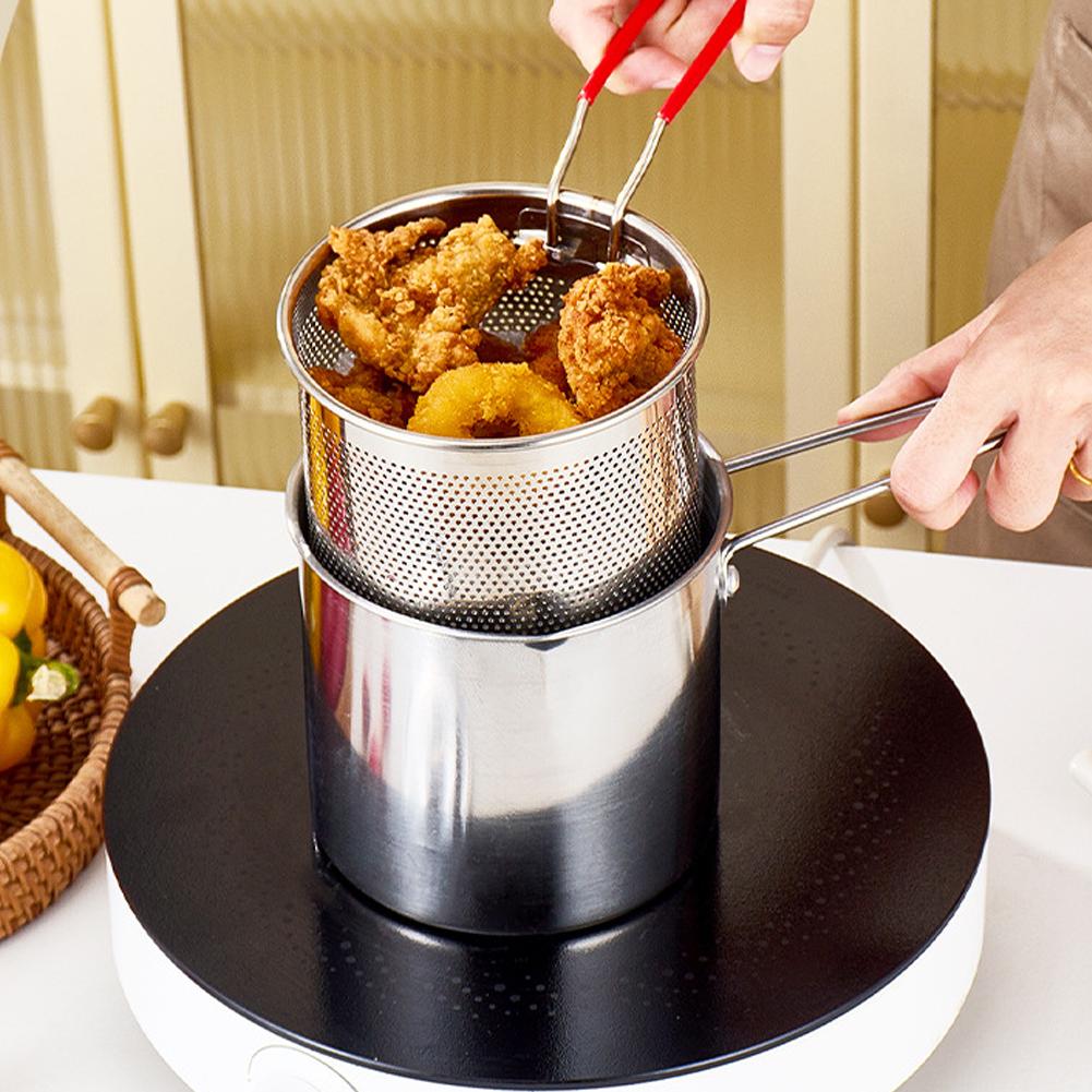 Commercial Kitchen Pots And Pans - Roestvrijstalen frituurpan met zeefmandje, mini-tempura-frituurpan voor